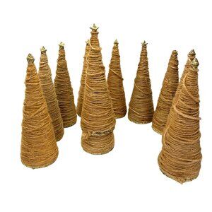 Set of 10 Tan Color Yarn Christmas Trees Holiday Decorations C239